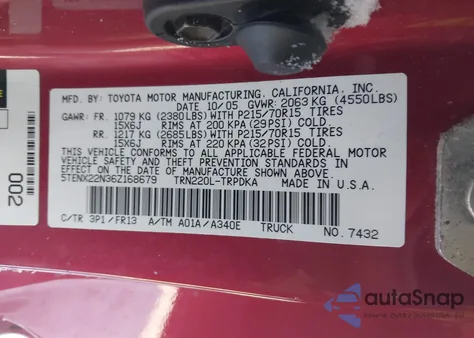 2006 Toyota Tacoma from USA, damaged, VIN 5TENX22N36Z168679